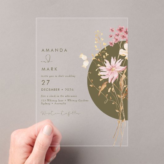 Whimsical Wildflower Spring Summer Fall  アクリル招待状 (インサイチュ (ポータブル))