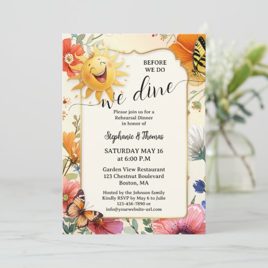 Whimsical Wildflower Watercolor Rehearsal Dinner 招待状 (スタンド正面)