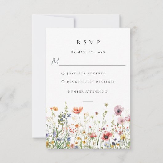 Whimsical Wildflower Wedding RSVP Card (正面)