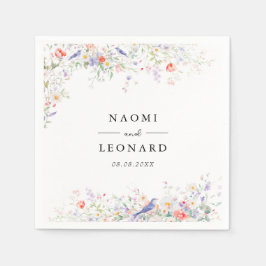 Whimsical Wildflowers & Blue Birds Watercolor スタンダードカクテルナプキン