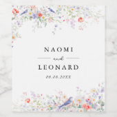 Whimsical Wildflowers & Blue Birds Watercolor ワインラベル (シングルラベル)