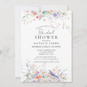 Whimsical Wildflowers & Blue Birds Watercolor 招待状 (正面)