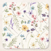 Whimsical Wildflowers Meadow Wedding  スクエアペーパーコースター (正面)