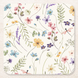 Whimsical Wildflowers Meadow Wedding  スクエアペーパーコースター