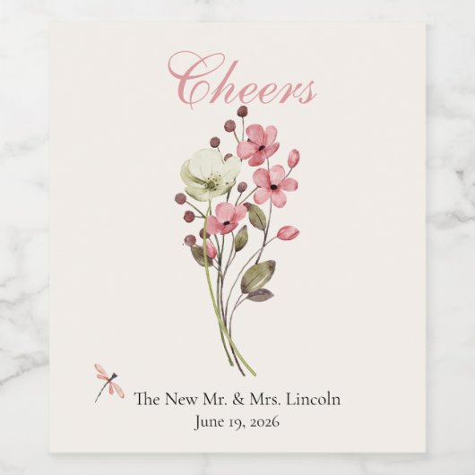 Whimsical Wildflowers Meadow Wedding ワインラベル (シングルラベル)