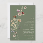  whimsical wildflowers sage greenオールインワン 招待状 (正面)