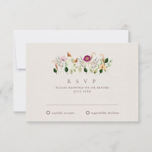 Whimsical Wildflowers Wedding RSVP Card (正面)