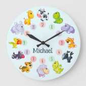 Whimsical Wildlife：かわいい動物の友達たち ラージ壁時計 (正面)