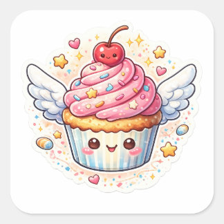 Whimsical Winged Cupcake – Cute design. スクエアシール