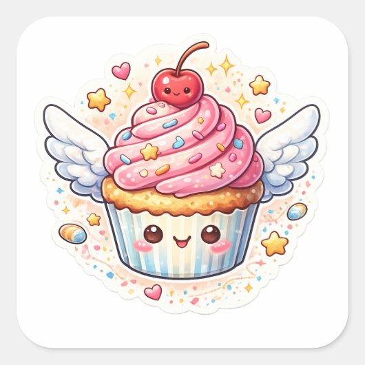 Whimsical Winged Cupcake – Cute design. スクエアシール (正面)