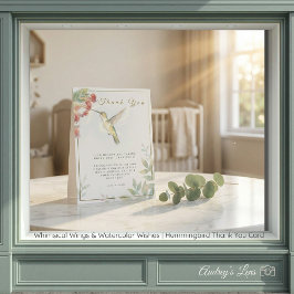Whimsical Wings Watercolor Hummingbird Baby Shower サンキューカード
