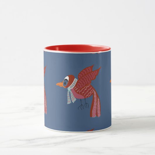 Whimsical winter bird with scarf マグカップ (中央)