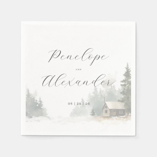 Whimsical Winter Cabin Scene スタンダードカクテルナプキン (正面)