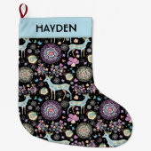 Whimsical Winter Deer and Snowflakes Personalised ラージクリスマスストッキング (正面)