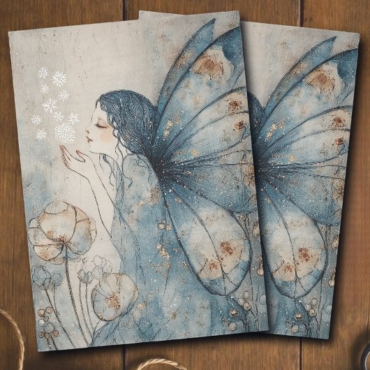 Whimsical Winter Fairy Blue Floral Decoupage 薄葉紙