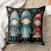 Whimsical Winter Family Throw Pillow クッション (ブランケット)