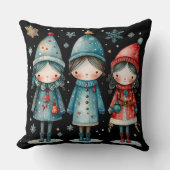 Whimsical Winter Family Throw Pillow クッション (正面)