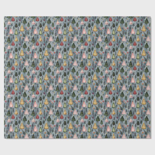 Whimsical Winter Forest Christmas Tree Pattern ラッピングペーパー (フラット)