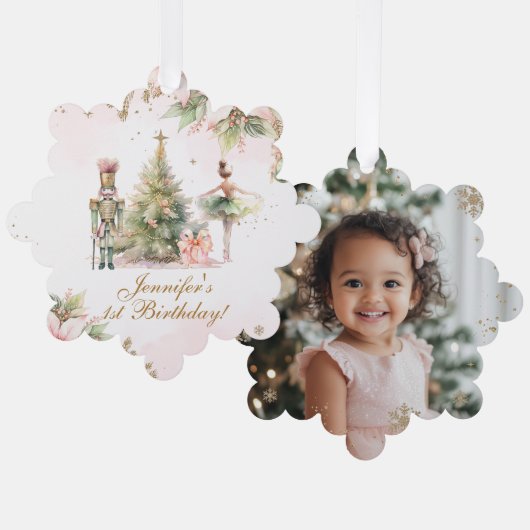 Whimsical Winter Onederland gold foil snowflakes オーナメントカード (正面/裏面)