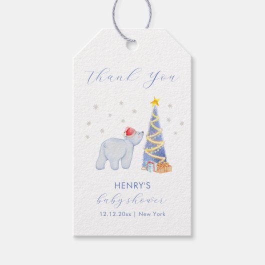 Whimsical Winter Santa Polar Bear Baby Shower  ギフトタグ (正面)