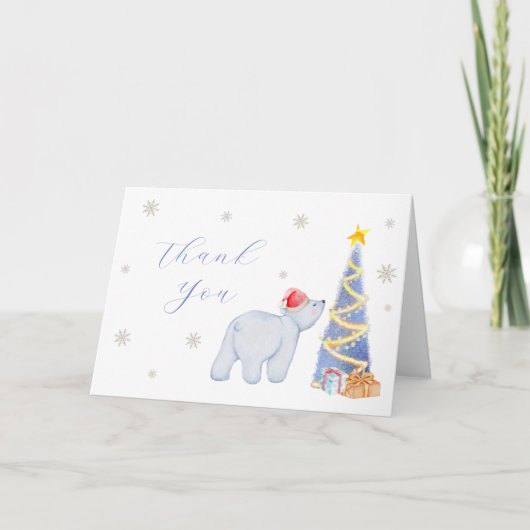 Whimsical Winter Santa Polar Bear Baby Shower  サンキューカード (正面)