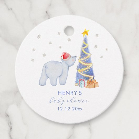Whimsical Winter Santa Polar Bear Baby Shower  フェイバータグ (正面)