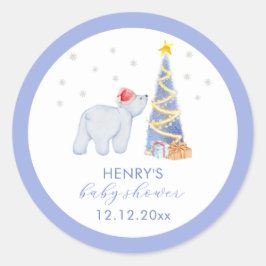 Whimsical Winter Santa Polar Bear Baby Shower  ラウンドシール
