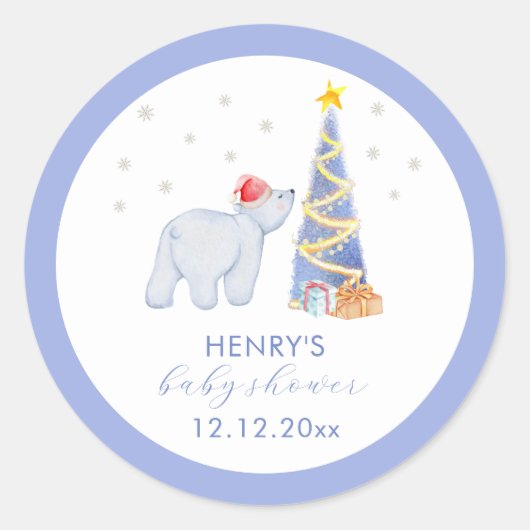 Whimsical Winter Santa Polar Bear Baby Shower  ラウンドシール (正面)