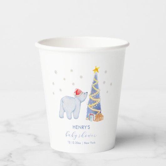 Whimsical Winter Santa Polar Bear Baby Shower  紙コップ (正面)