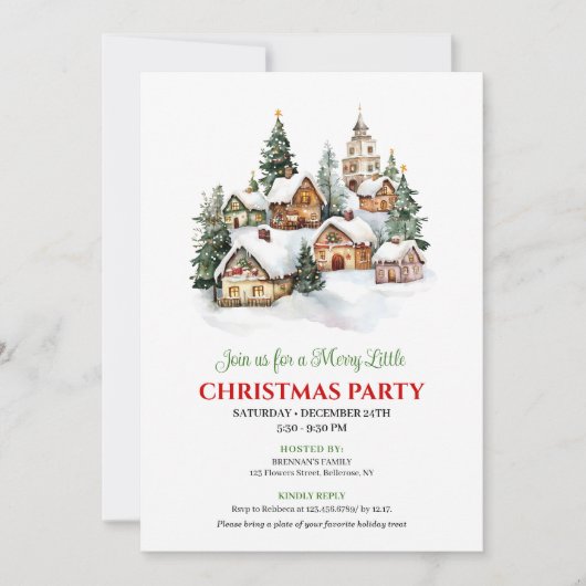 Whimsical winter scene Christmas party invite 招待状 (正面)