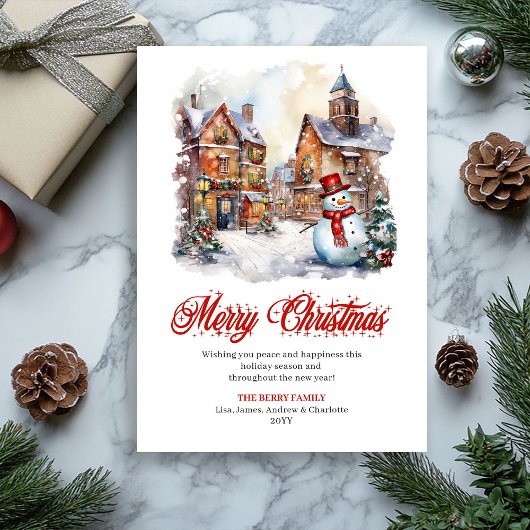 Whimsical winter scene editable greeting card シーズンカード