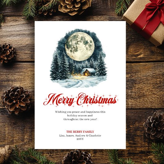 Whimsical Winter Scene Red Green Greeting Card シーズンカード