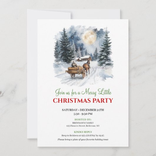 Whimsical Winter Scene Watercolor Christmas Invite 招待状 (正面)