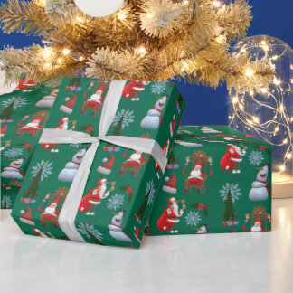 Whimsical Winter Tree with Santa and Snowman ラッピングペーパー