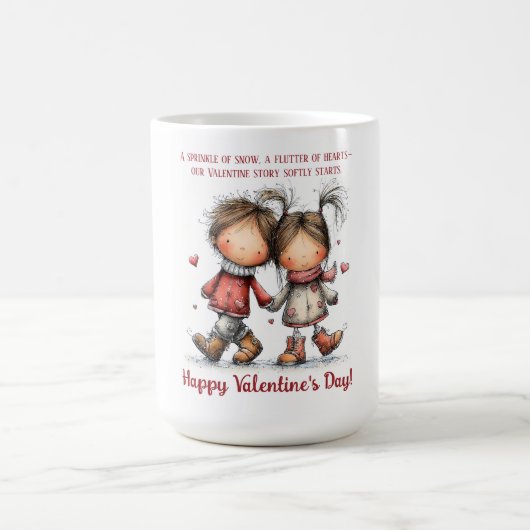 Whimsical Winter Valentine Kids Illustration コーヒーマグカップ (中央)