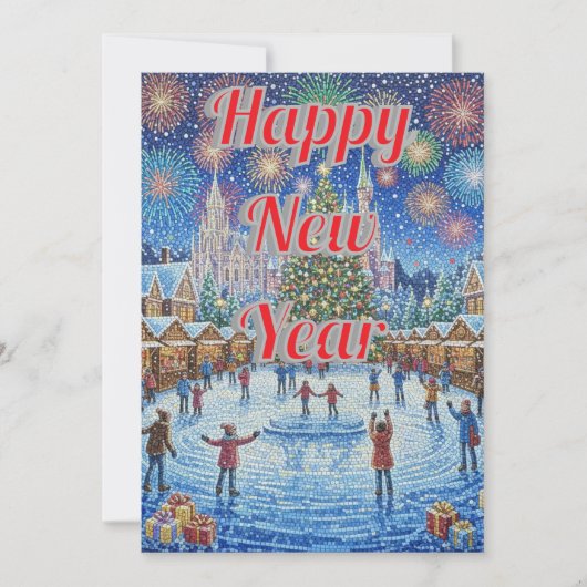 Whimsical Winter Wonderland Fireworks Holiday Card シーズンカード (正面)