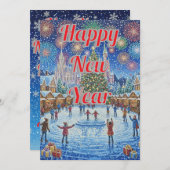 Whimsical Winter Wonderland Fireworks Holiday Card シーズンカード (正面/裏面)