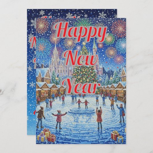 Whimsical Winter Wonderland Fireworks Holiday Card シーズンカード (正面/裏面)