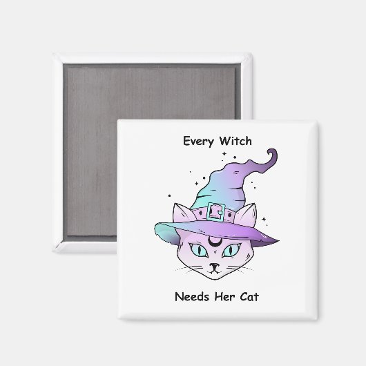 Whimsical Witch Cat マグネット (正面/裏面)