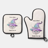 Whimsical Witch Cat 鍋つかみ&鍋敷きセット (正面)