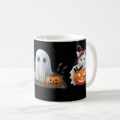 Whimsical Witch Cat Ghost Pumpkin Halloween Mug コーヒーマグカップ (正面右)