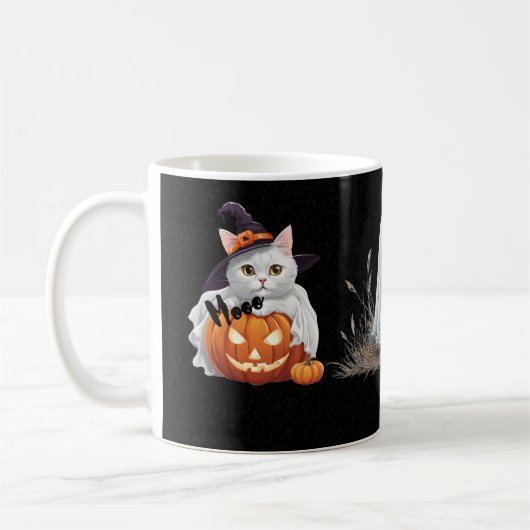 Whimsical Witch Cat Ghost Pumpkin Halloween Mug コーヒーマグカップ (左)