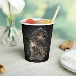 Whimsical Witch on Black Damask 紙コップ