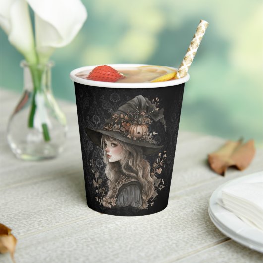 Whimsical Witch on Black Damask 紙コップ (インサイチュ)
