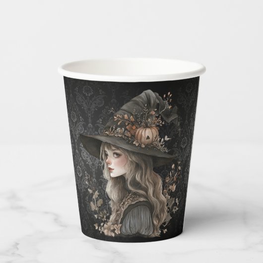 Whimsical Witch on Black Damask 紙コップ (裏面)