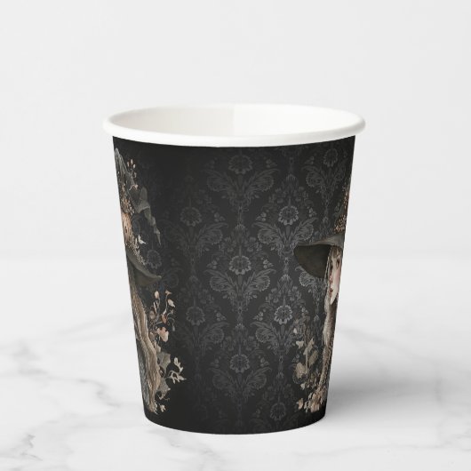 Whimsical Witch on Black Damask 紙コップ (左)