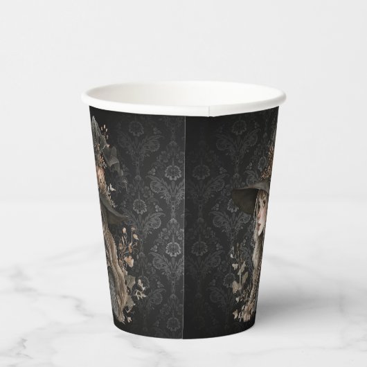 Whimsical Witch on Black Damask 紙コップ (右)