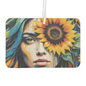 Whimsical Woman Adulting & Anxious With Sunflower カーエアーフレッシュナー (裏面)