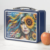 Whimsical Woman Adulting & Anxious With Sunflower メタルランチボックス (インサイチュ)