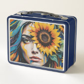 Whimsical Woman Adulting & Anxious With Sunflower メタルランチボックス (裏面)